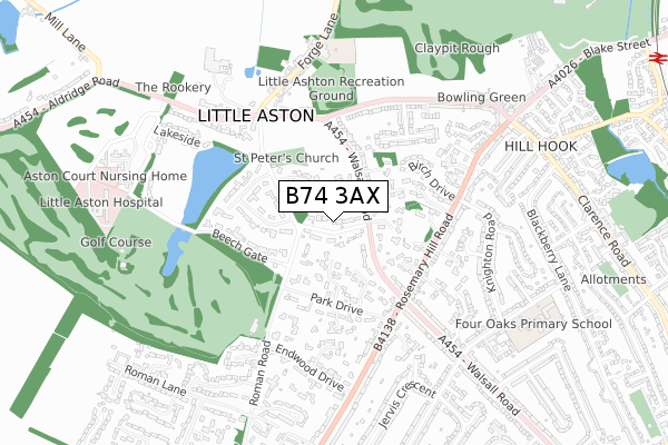 B74 3AX map - small scale - OS Open Zoomstack (Ordnance Survey)