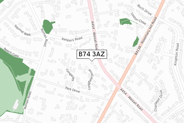 B74 3AZ map - large scale - OS Open Zoomstack (Ordnance Survey)