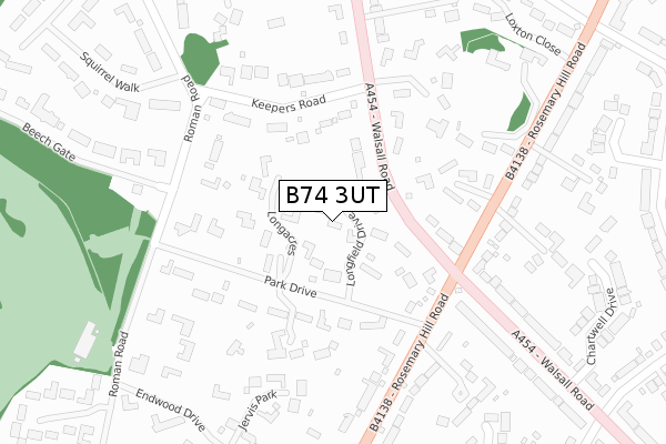 B74 3UT map - large scale - OS Open Zoomstack (Ordnance Survey)