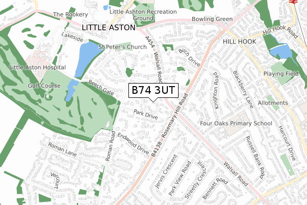 B74 3UT map - small scale - OS Open Zoomstack (Ordnance Survey)