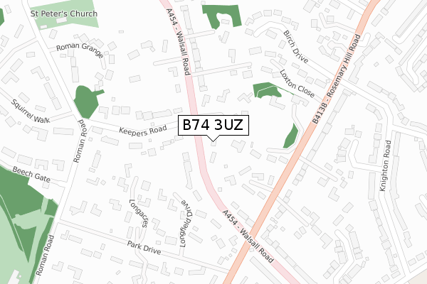 B74 3UZ map - large scale - OS Open Zoomstack (Ordnance Survey)