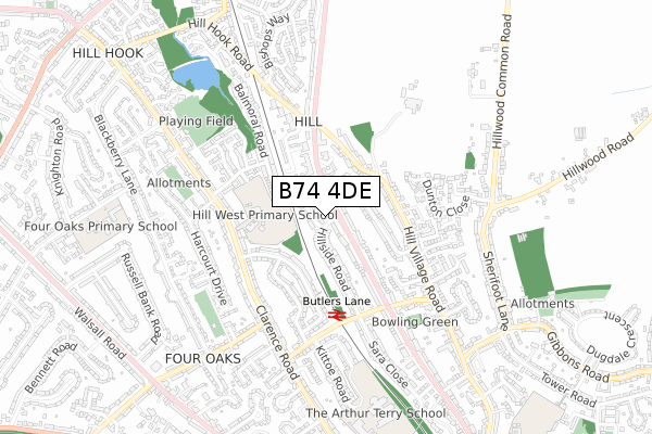 B74 4DE map - small scale - OS Open Zoomstack (Ordnance Survey)