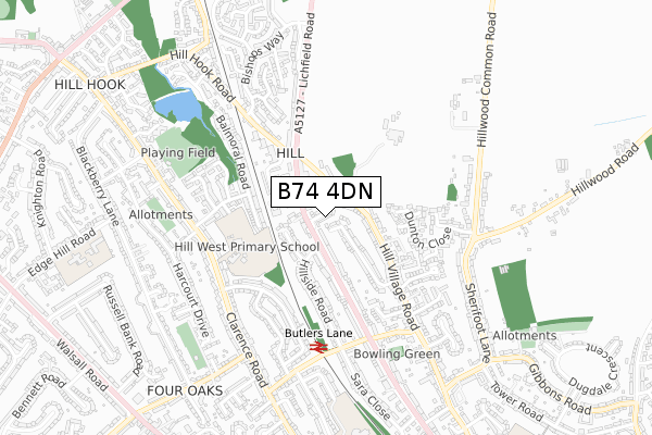 B74 4DN map - small scale - OS Open Zoomstack (Ordnance Survey)