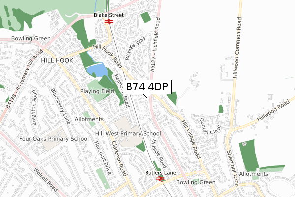 B74 4DP map - small scale - OS Open Zoomstack (Ordnance Survey)