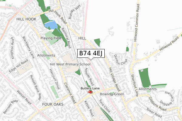 B74 4EJ map - small scale - OS Open Zoomstack (Ordnance Survey)