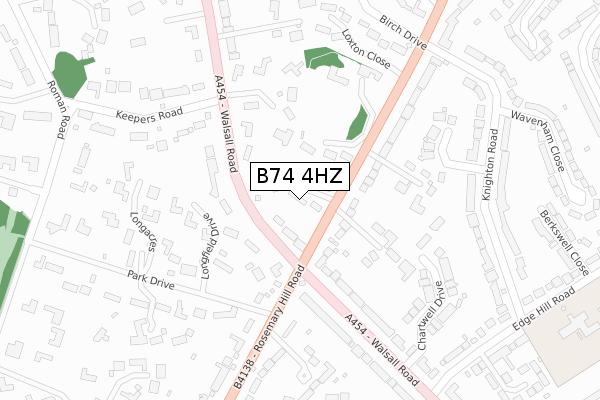 B74 4HZ map - large scale - OS Open Zoomstack (Ordnance Survey)