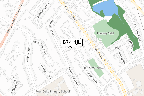 B74 4JL map - large scale - OS Open Zoomstack (Ordnance Survey)