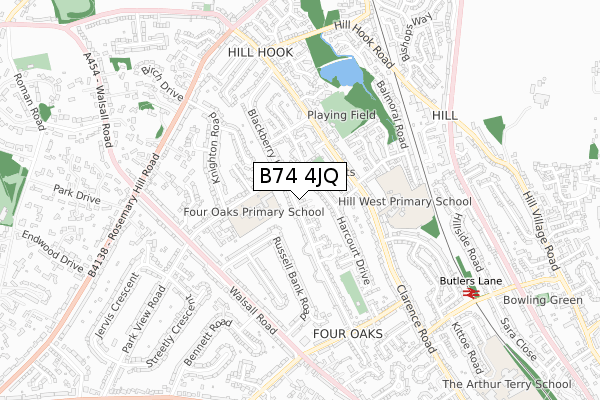 B74 4JQ map - small scale - OS Open Zoomstack (Ordnance Survey)