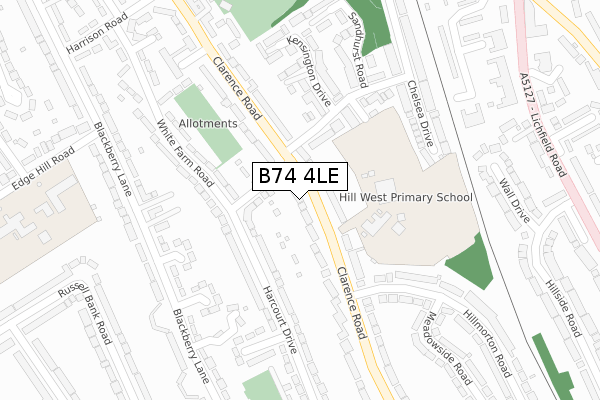 B74 4LE map - large scale - OS Open Zoomstack (Ordnance Survey)