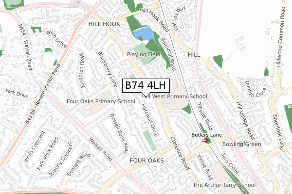 B74 4LH map - small scale - OS Open Zoomstack (Ordnance Survey)