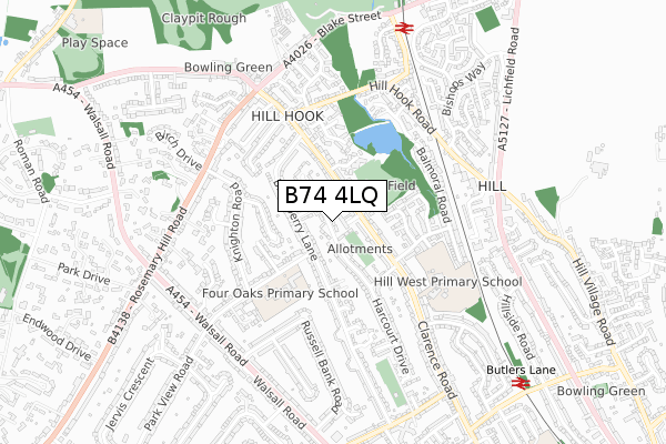 B74 4LQ map - small scale - OS Open Zoomstack (Ordnance Survey)