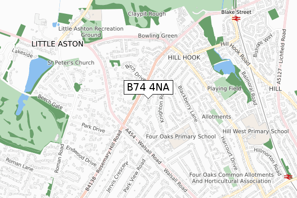 B74 4NA map - small scale - OS Open Zoomstack (Ordnance Survey)