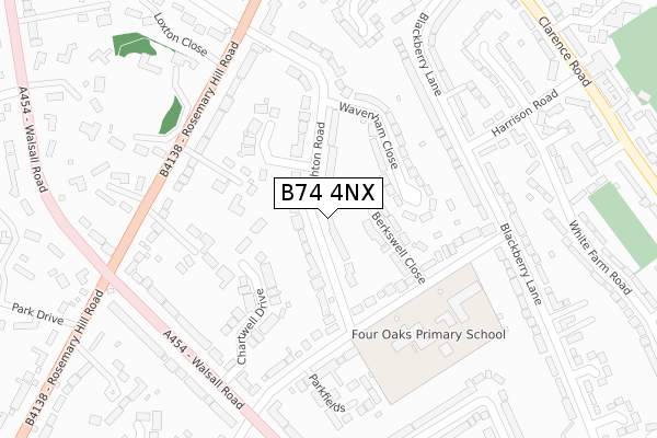 B74 4NX map - large scale - OS Open Zoomstack (Ordnance Survey)