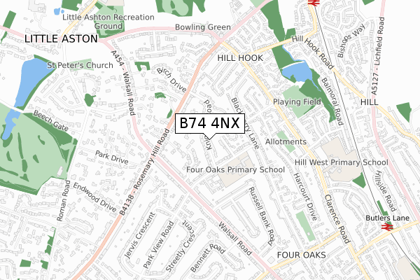 B74 4NX map - small scale - OS Open Zoomstack (Ordnance Survey)