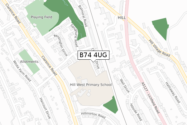 B74 4UG map - large scale - OS Open Zoomstack (Ordnance Survey)
