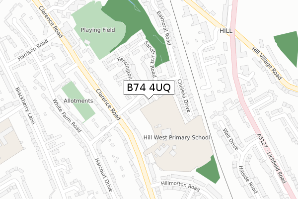 B74 4UQ map - large scale - OS Open Zoomstack (Ordnance Survey)