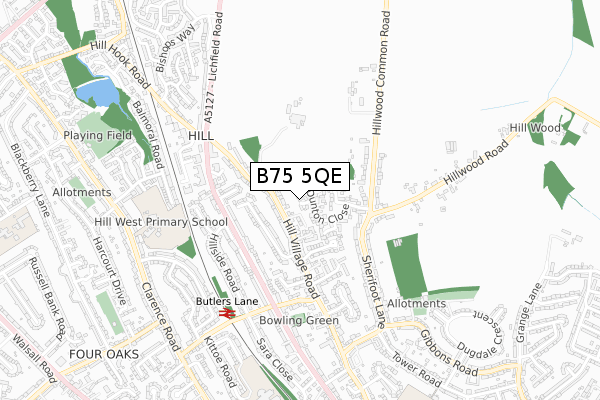 B75 5QE map - small scale - OS Open Zoomstack (Ordnance Survey)