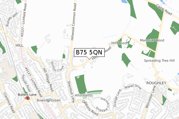 B75 5QN map - small scale - OS Open Zoomstack (Ordnance Survey)