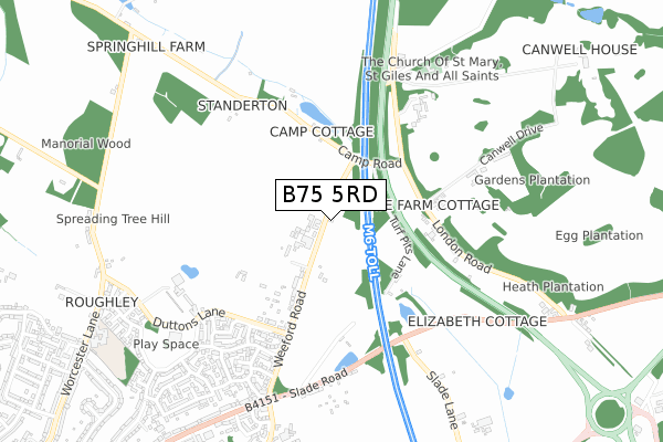 B75 5RD map - small scale - OS Open Zoomstack (Ordnance Survey)