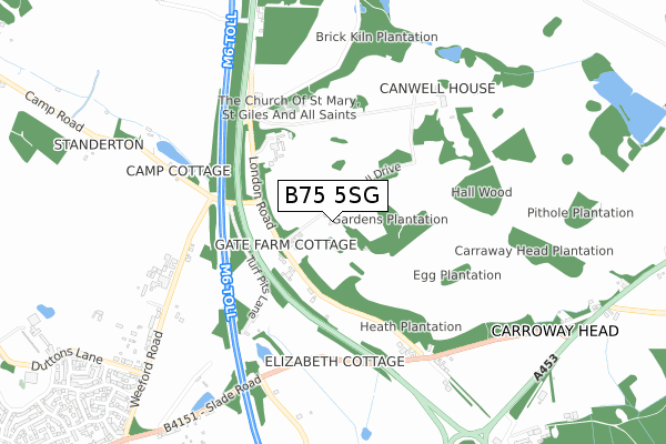 B75 5SG map - small scale - OS Open Zoomstack (Ordnance Survey)