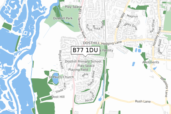 B77 1DU map - small scale - OS Open Zoomstack (Ordnance Survey)