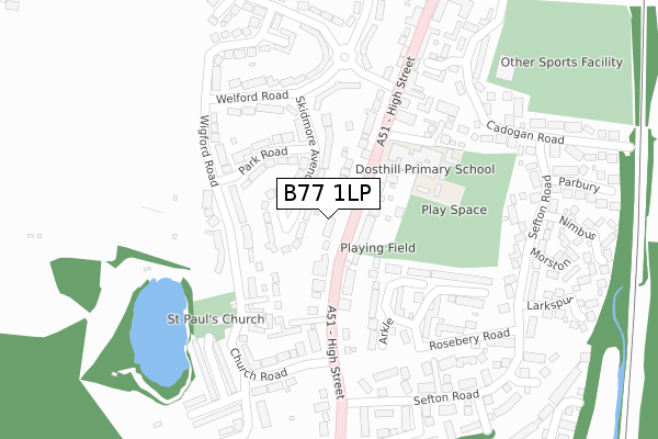 B77 1LP map - large scale - OS Open Zoomstack (Ordnance Survey)