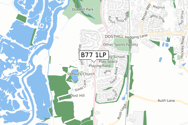 B77 1LP map - small scale - OS Open Zoomstack (Ordnance Survey)