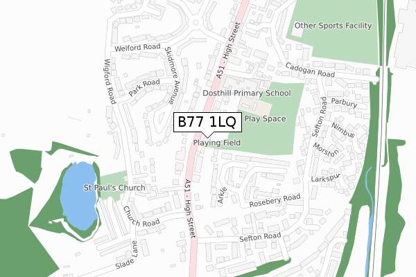 B77 1LQ map - large scale - OS Open Zoomstack (Ordnance Survey)