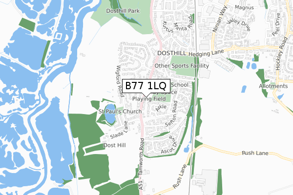 B77 1LQ map - small scale - OS Open Zoomstack (Ordnance Survey)