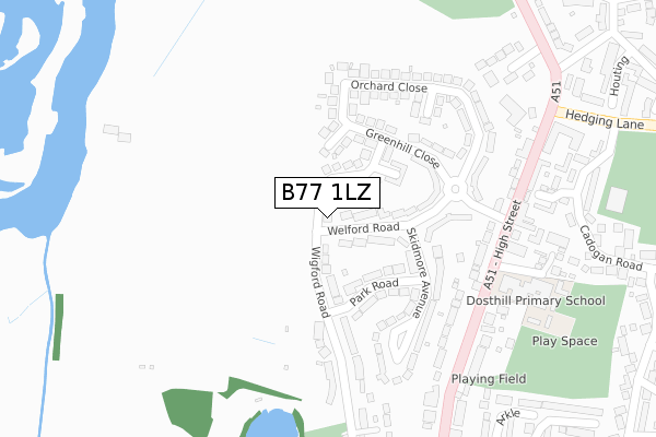 B77 1LZ map - large scale - OS Open Zoomstack (Ordnance Survey)