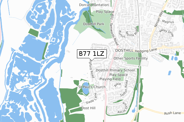 B77 1LZ map - small scale - OS Open Zoomstack (Ordnance Survey)