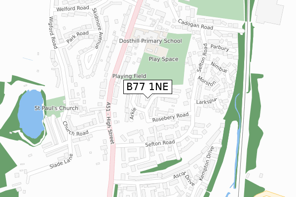 B77 1NE map - large scale - OS Open Zoomstack (Ordnance Survey)