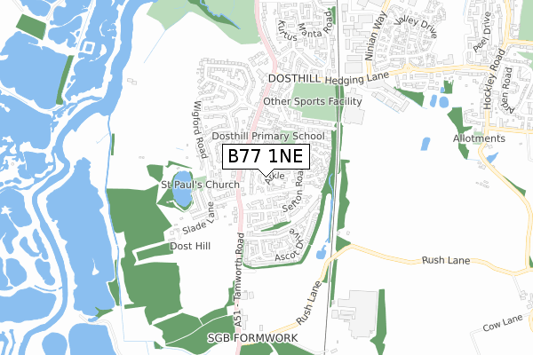 B77 1NE map - small scale - OS Open Zoomstack (Ordnance Survey)