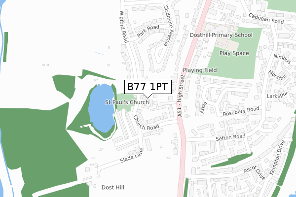 B77 1PT map - large scale - OS Open Zoomstack (Ordnance Survey)