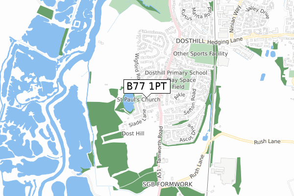 B77 1PT map - small scale - OS Open Zoomstack (Ordnance Survey)