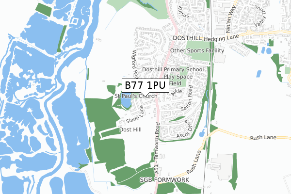 B77 1PU map - small scale - OS Open Zoomstack (Ordnance Survey)