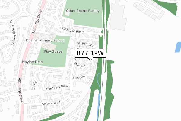 B77 1PW map - large scale - OS Open Zoomstack (Ordnance Survey)