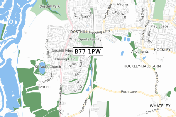 B77 1PW map - small scale - OS Open Zoomstack (Ordnance Survey)