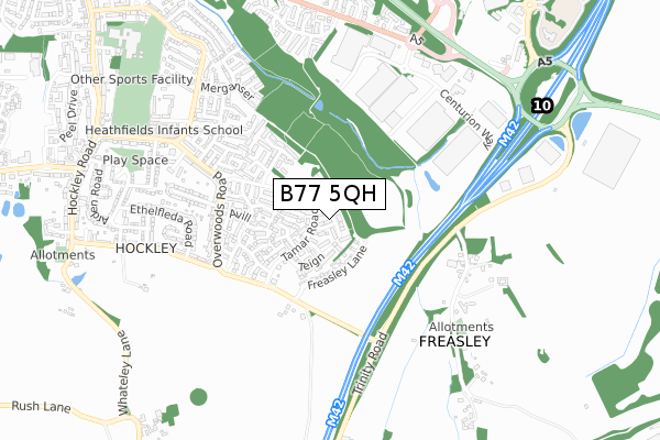 B77 5QH map - small scale - OS Open Zoomstack (Ordnance Survey)