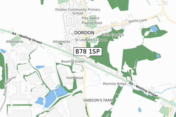 B78 1SP map - small scale - OS Open Zoomstack (Ordnance Survey)