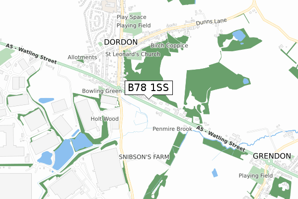 B78 1SS map - small scale - OS Open Zoomstack (Ordnance Survey)