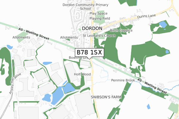 B78 1SX map - small scale - OS Open Zoomstack (Ordnance Survey)