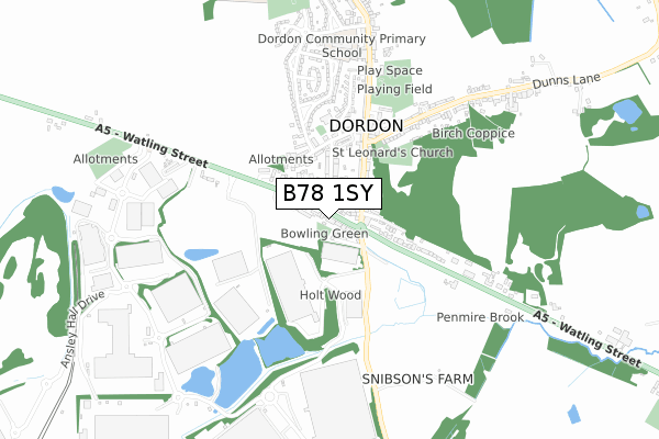 B78 1SY map - small scale - OS Open Zoomstack (Ordnance Survey)