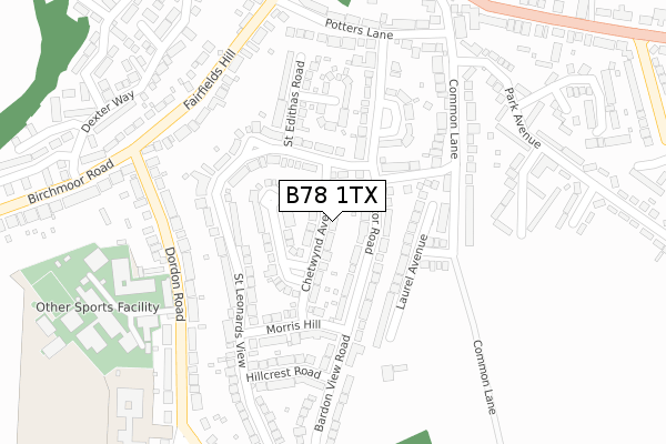 B78 1TX map - large scale - OS Open Zoomstack (Ordnance Survey)