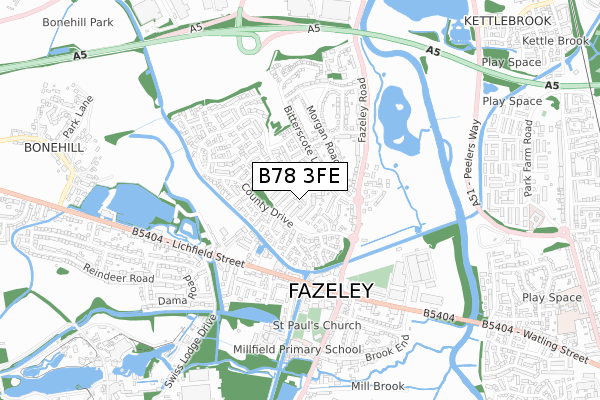 B78 3FE map - small scale - OS Open Zoomstack (Ordnance Survey)