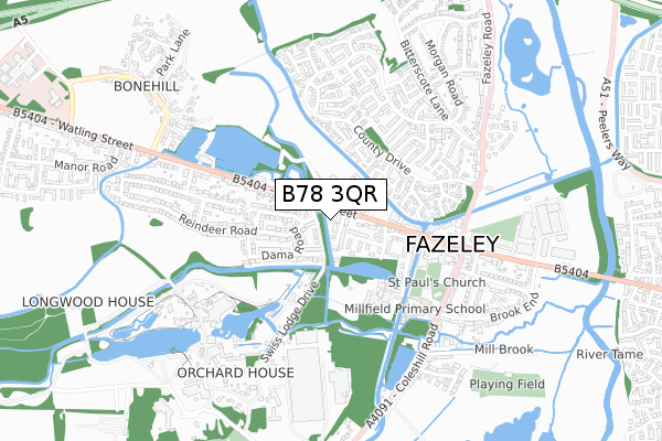 B78 3QR map - small scale - OS Open Zoomstack (Ordnance Survey)