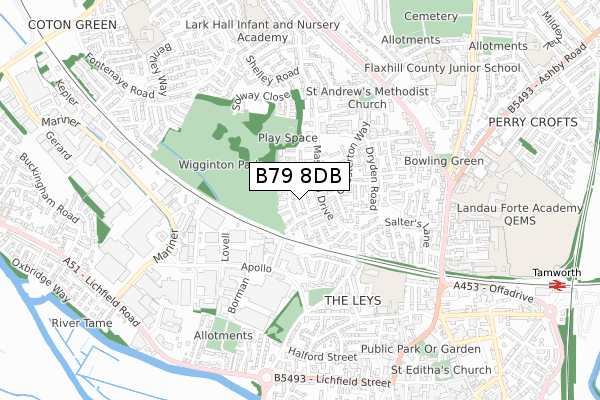 B79 8DB map - small scale - OS Open Zoomstack (Ordnance Survey)