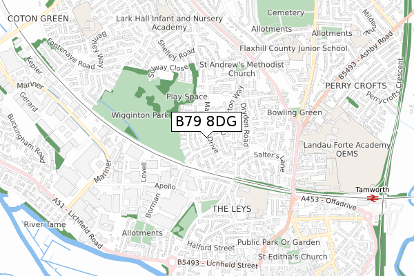 B79 8DG map - small scale - OS Open Zoomstack (Ordnance Survey)