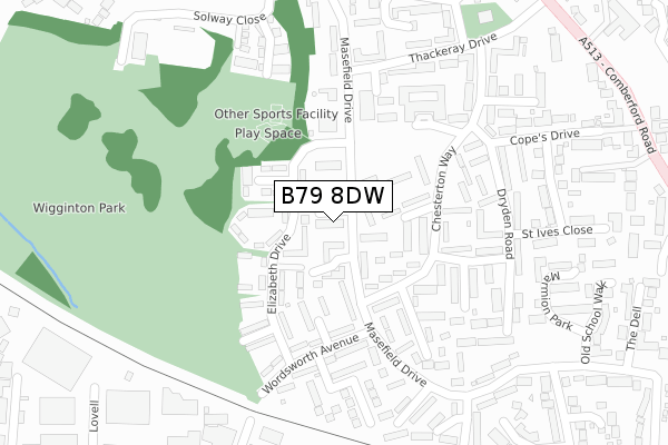 B79 8DW map - large scale - OS Open Zoomstack (Ordnance Survey)