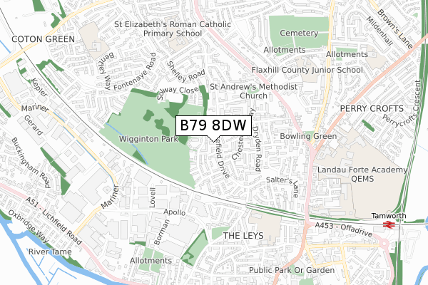 B79 8DW map - small scale - OS Open Zoomstack (Ordnance Survey)